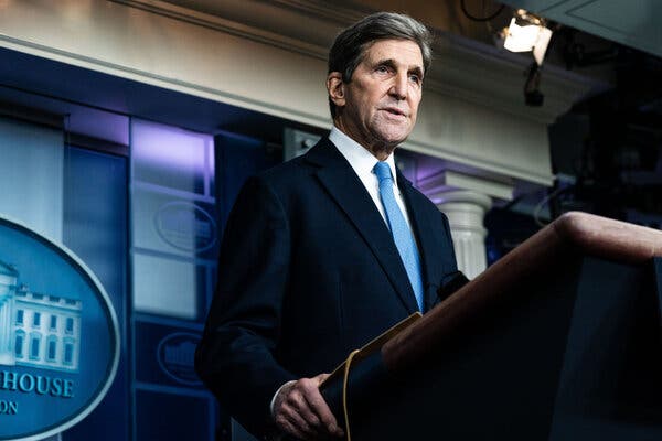 John Kerry, President Biden’s climate envoy, during a news conference in January.